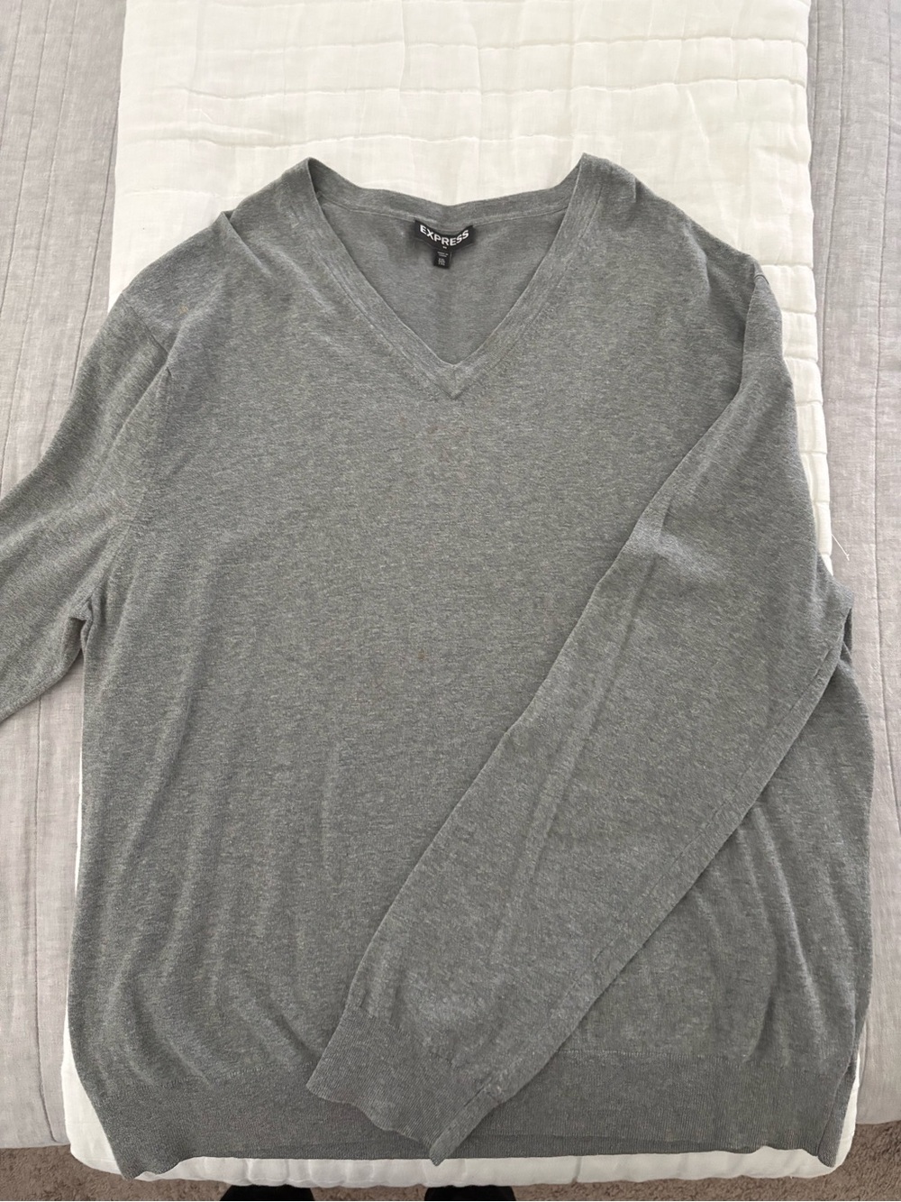Express Men’s V-Neck Sweater in Heather Gray